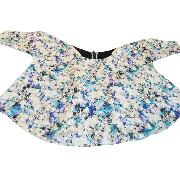 Sam Edelman Blue White Chiffon 3/4 Sleeve Oversized Slinky Swing Blouse Top XS - Picture 8 of 13